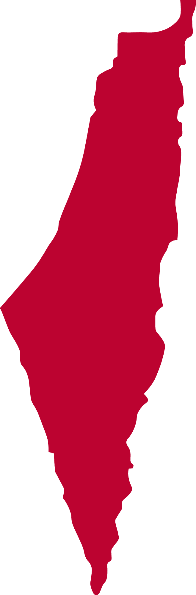 A filled, red outline of the Gaza Strip